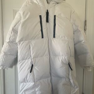 Adidas White My Shelter Puffer Coat with Black Accents Size XS.